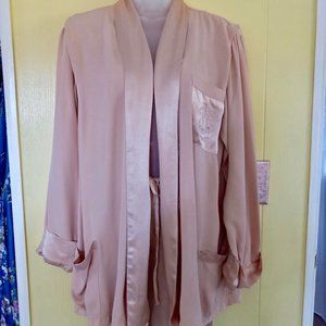 Loungewear Set. 1970's. Silky blush. Features decorative pocket with rhinestones